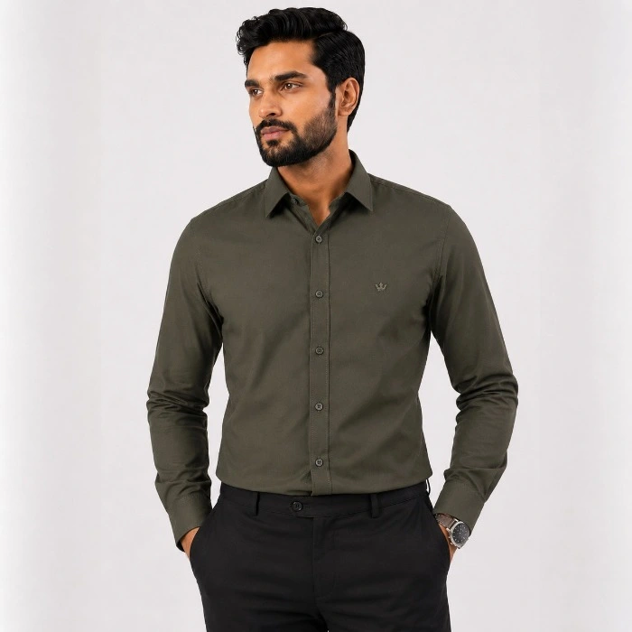 Signature Mens Icon Slim Fit Army Green Shirt